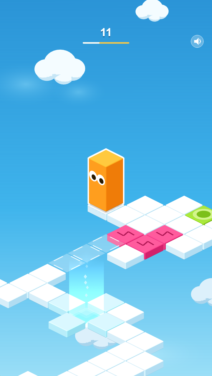 Block Maze &mdash; fragile tiles and a switch that raises a bridge